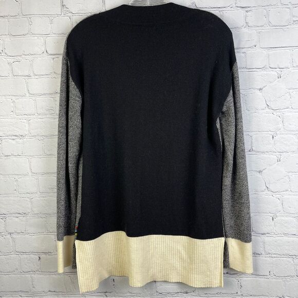 SMARTWOOL gray black ivory merino wool v-neck long sweater, size M - Picture 3 of 14